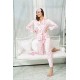 For You Sleepwear 5 Pieces Heart Belted Pink Satin Pajamas Set