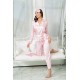 For You Sleepwear 5 Pieces Heart Belted Pink Satin Pajamas Set