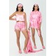 For You Sleepwear 7 Pieces Pink Striped Satin Dressing Gown Shorts Set