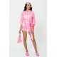 For You Sleepwear 7 Pieces Pink Striped Satin Dressing Gown Shorts Set