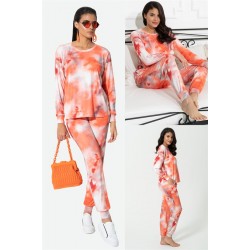 For You In&Out 2-pack Inside and Outside Batik Pattern Cycling Collar Orange Bottom Top Set