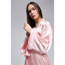 For You Fashion Women's Rose Gold Sleeve Feather Detailed Satin Nightgown