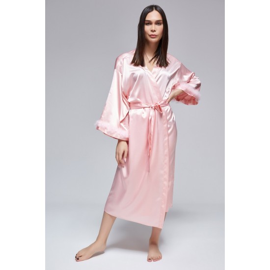 For You Fashion Women's Rose Gold Sleeve Feather Detailed Satin Nightgown