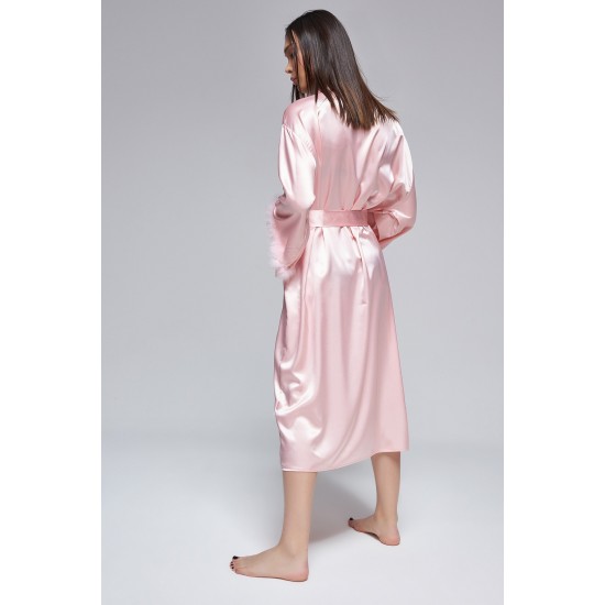 For You Fashion Women's Rose Gold Sleeve Feather Detailed Satin Nightgown