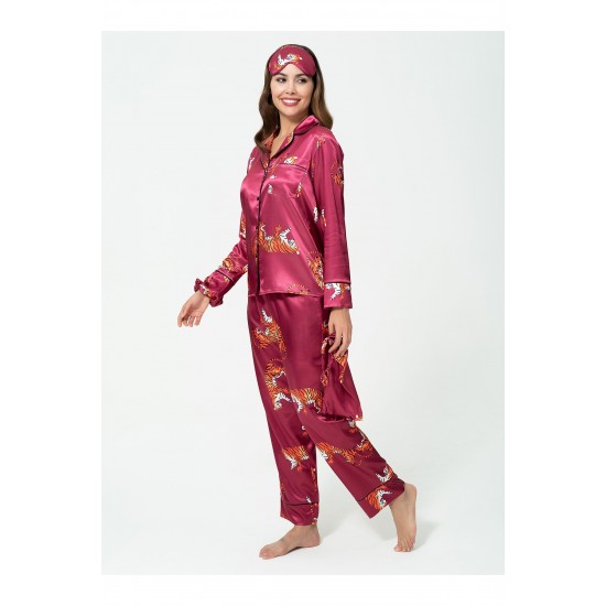 For You Sleepwear 7 Pack Purple Tiger Pattern Satin Pajamas Set