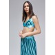 For You Moda Women's Triple Green Turquoise Striped Bustier Satin Pajamas Set