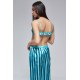 For You Moda Women's Triple Green Turquoise Striped Bustier Satin Pajamas Set