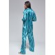 For You Moda Women's Triple Green Turquoise Striped Bustier Satin Pajamas Set