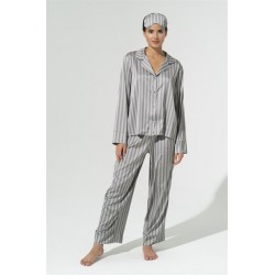 For You Sleepwear Set of 4 Striped Gray Satin Pajamas