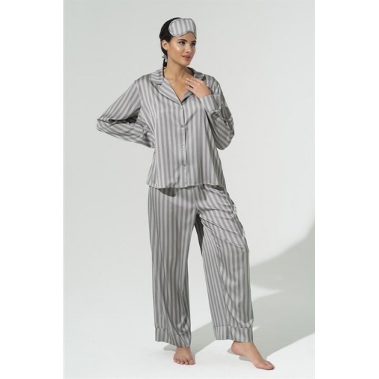 For You Sleepwear Set of 4 Striped Gray Satin Pajamas