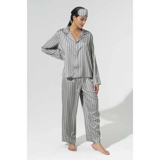 For You Sleepwear Set of 4 Striped Gray Satin Pajamas