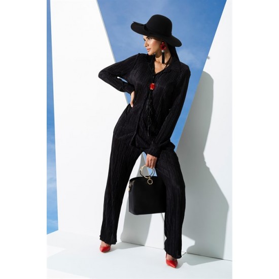 For You In&Out 2-Piece Pleated Black Shirt and Pants Set