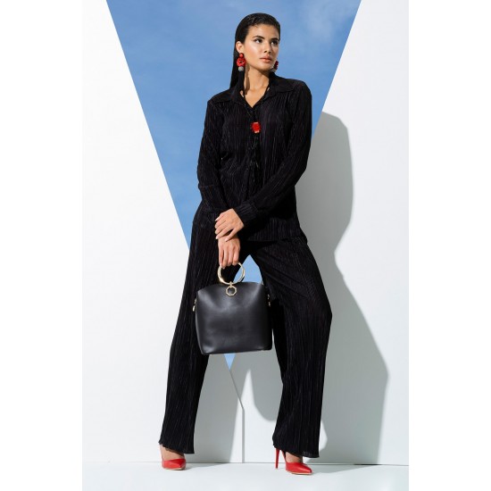 For You In&Out 2-Piece Pleated Black Shirt and Pants Set