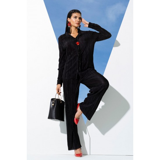 For You In&Out 2-Piece Pleated Black Shirt and Pants Set