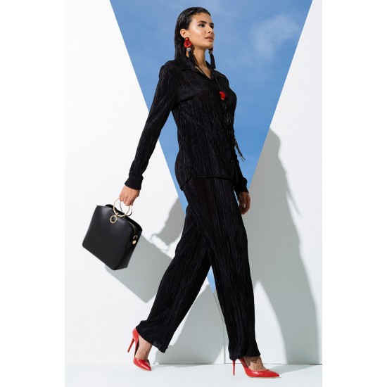 For You In&Out 2-Piece Pleated Black Shirt and Pants Set