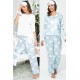 For You Sleepwear 6 Piece Cloud Pattern Blue Satin Pajamas Set