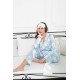 For You Sleepwear 6 Piece Cloud Pattern Blue Satin Pajamas Set