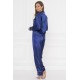 For You Moda Women's Piping Pocketed Midnight Blue Satin Pajamas Set