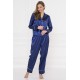 For You Moda Women's Piping Pocketed Midnight Blue Satin Pajamas Set