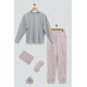 For You Sleepwear 5 Pcs Plaid Pattern Pink Pajamas Set