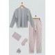 For You Sleepwear 5 Pcs Plaid Pattern Pink Pajamas Set