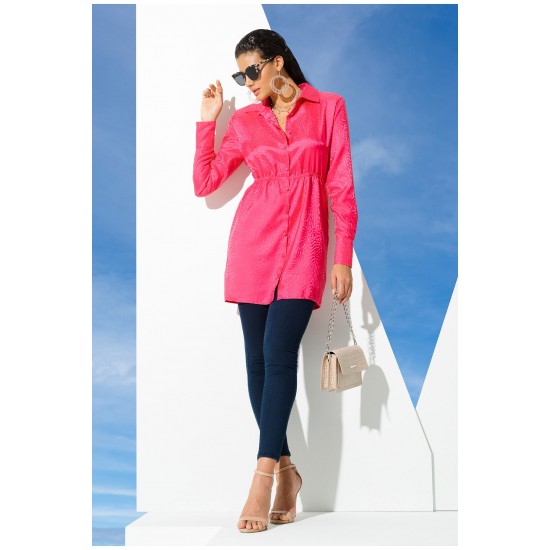 For You Woman Satin Jacquard Wadding Pink Shirt