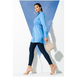 For You Woman Satin Jacquard Wadding Blue Shirt