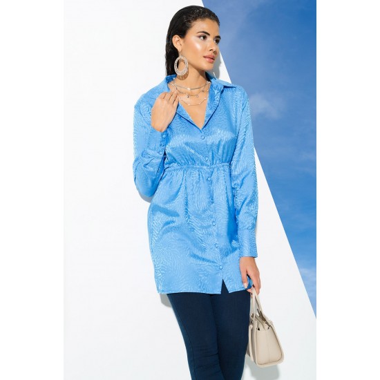 For You Woman Satin Jacquard Wadding Blue Shirt