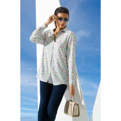 For You Woman Floral Pattern Pink Blue Viscose Shirt