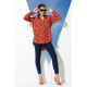 For You Woman Floral Pattern Red Blue Viscose Shirt