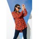 For You Woman Floral Pattern Red Blue Viscose Shirt