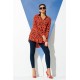 For You Woman Floral Pattern Red Blue Viscose Shirt