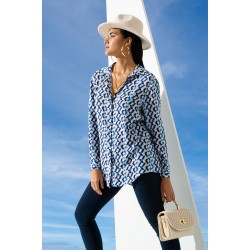 For You Woman Geometric Blue Pattern Viscose Shirt