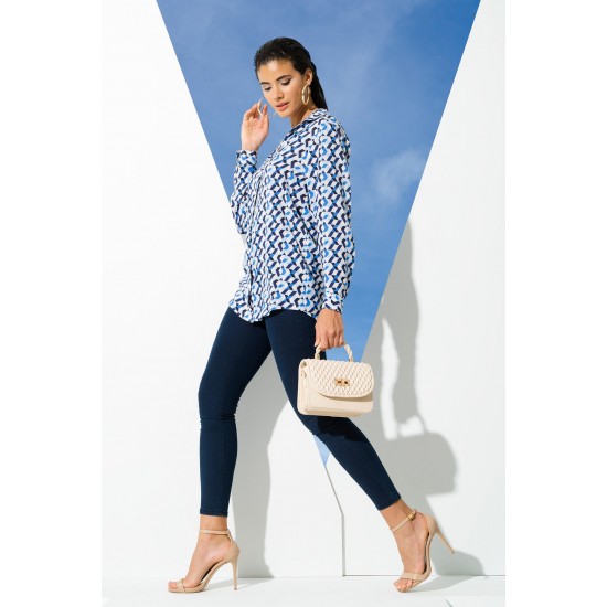 For You Woman Geometric Blue Pattern Viscose Shirt