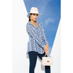 For You Woman Geometric Blue Pattern Viscose Shirt