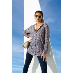 For You Woman Leopard Pattern Black Long Woven Shirt