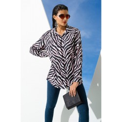 For You Woman Zebra Pattern Pink Long Woven Shirt