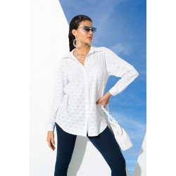 For You Woman White Embroidered Long Shirt