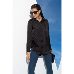 For You Woman Black Jacquard Polka Dot Satin Shirt