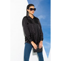 For You Woman Black Jacquard Polka Dot Satin Shirt