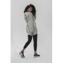 For You Moda Women's Waist Pleated Back Detailed Gray Sweatshirt