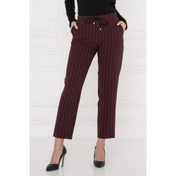 For You Moda Women's Pockets Side Zipper Claret Red Striped Trousers