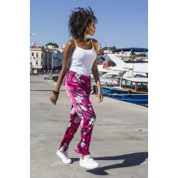 For You Moda Women's Floral Detailed Side Striped Striped Pocket Pink Trousers