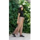 For You Woman Striped Belt Slit Yellow Black Pants