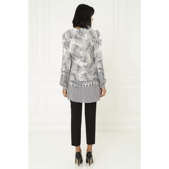 For You Fashion Women's Leaf Patterned Ecru Tunic