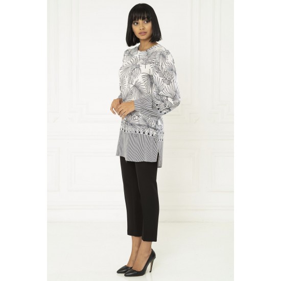 For You Fashion Women's Leaf Patterned Ecru Tunic