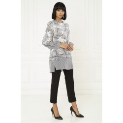 For You Fashion Women's Leaf Patterned Ecru Tunic